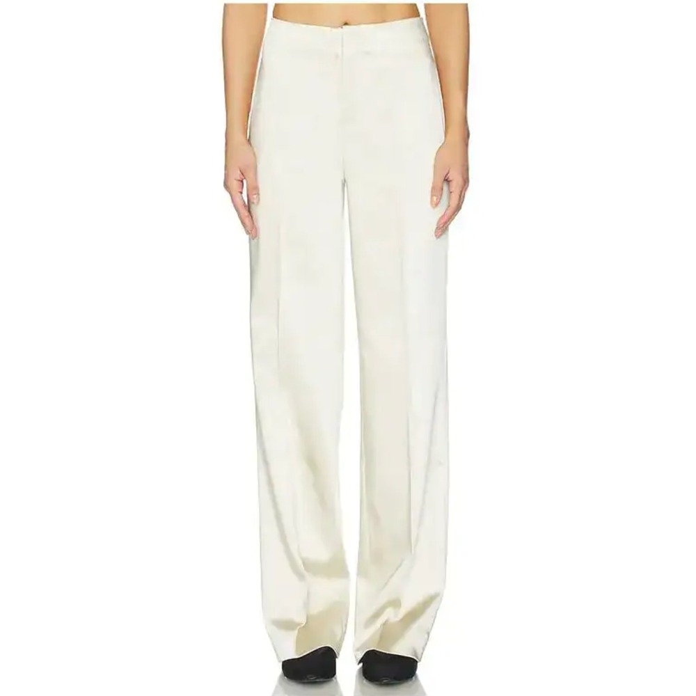 Sofia Richie Grainge SRG Cosette Trouser Pants Satin Beige Wide Leg Womens M